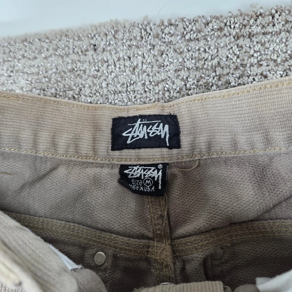 Vintage Stussy King Size Work Pants Mens Medium Tan Canvas USA Made Streetwear